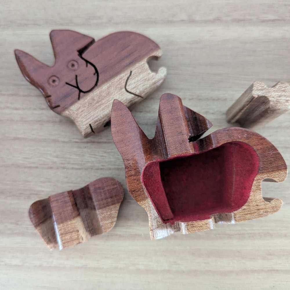 Wooden Rabbit Puzzle Jewelery Box With Velvet Interior
